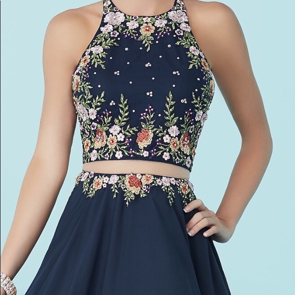 Tiffany Designs Mock Two-piece Prom Dress - Picture 3 of 3